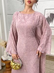 Yasmyna Women's Round Neck Ruffle Hem Casual Party Pink Arabian Dress - Pink - View 1