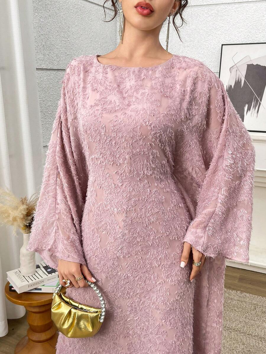 Yasmyna Women's Round Neck Ruffle Hem Casual Party Pink Arabian Dress - Pink - View 1