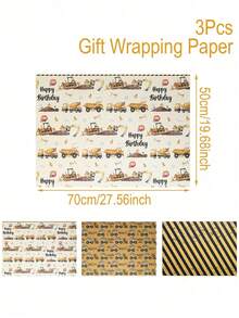 3/6 PCS Sheets Construction Vehicle Theme Gift Wrapping Paper For Birthday Party Decoration Supplies Gift Baskets Flower Bouquets Crafts Manual Covers Construction Favors Versatile Decorative - Engineering Vehicles - View 10