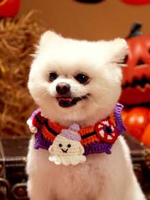 PETSIN 1pc Soft Halloween Ghost Pet Bib – Costume Scarf For Small Dogs & Cats - Orange - View 2