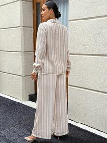 MaterniWear 孕婦休閒通勤條紋襯衫與長褲兩件套 秋季 - 彩色 - 查看 5