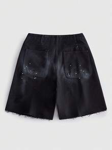 ROMWE MEN Men's Loose Fit Printed Pattern Cargo Denim Shorts - Black - View 3