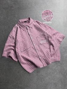 STYNVO 男士百搭刺繡口袋單排扣短袖襯衫 - 紫色 - 查看 3
