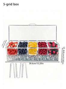 1 Set Transparent Refrigerator Organizer With 5 Removable Compartments & Ice Base, Food Storage Container For Fruits, Vegetables & Salads, Durable Kitchen Fridge Bin With Lid For Freshness - Clear - View 5