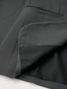 RONVEXI 2件組男士斑紋翻領長袖西裝外套與長褲正式套裝，適用於正式場合與儀式 - 灰色 - 查看 6