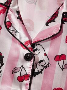 Betty Boop X POKOJA LAND 2-Piece Pajama Set With Shorts With Fashionable Pattern, Polyester Material, Matching Comfortable Shorts, Elastic Waistband, Spring Summer Relax, For Women, Perfect Slouchy Weeken - Pink - View 7
