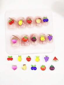 100/200/500Pcs Flatback Fruit Nail Charms – Mini Strawberry Cherry Apple Watermelon Resin Gems, Cute Cartoon Nail Decor For DIY Craft - Multicolor - View 9