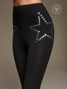 BAD SUNDAY Women's All Season Autumn/Winter Sexy Y2K Retro Punk Star Foil Print Leggings, Suitable For Outerwear - Black - View 5