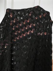 SHEIN CURVE+ Plus Size Hollow Knit Jacquard Cardigan, Suitable For Spring/Summer, Plus Size Body, Autumn/Winter Bohemian Casual Vacation Style Business Black - Black - View 9