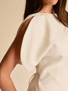 SHEIN BAE Spring/Summer Solid Cream White Petal Sleeve Blouse Elegant Skirt 2 Pieces Set For Women Wedding Formal Christening - Apricot - View 6