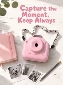 Teckwe 1PC Mini Digital Instant Print Camera For Kids, Pink & Cute Cartoon, High-Definition Photo & Print - View 2