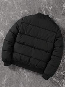 Manfinity Homme Men's Solid Color Long Sleeve Zip-Up Baseball Collar Winter Jacket - Black - View 4