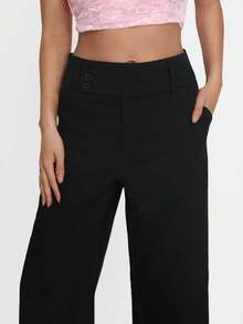 TRNVIE Women's Solid Color Loose Fit Pocket Palazzo Pants Fall Cloth For Women - Black - View 5
