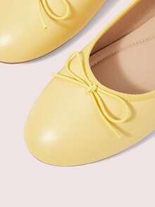 CUCCOO DOLLMOD Women's Yellow PU Ballet Flats With Bowknot Lace-Up Design, Suitable For Casual Daily Wear Fall Shoes - Yellow PU - View 4