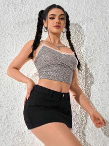 SHEIN PETITE 女士时尚迷你牛仔裙 - 黑色 - 查看 8