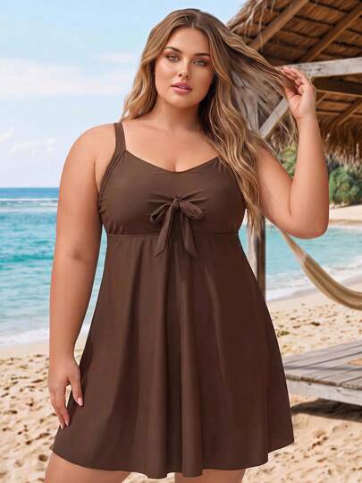 SHEIN CURVE+ 2026 Summer New Sexy Tummy-Covering 2 Pieces Polka Dot Print Plus Size Tank Bikini Set For Beach Vacation