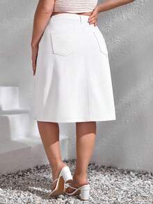 Breezaya Plus Size White Denim Skirt With Front Buttons - White - View 2