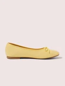 CUCCOO DOLLMOD Women's Yellow PU Ballet Flats With Bowknot Lace-Up Design, Suitable For Casual Daily Wear Fall Shoes - Yellow PU - View 5