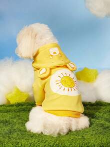 Care Bears X PETSIN 1件 Funshine Bear 印花黃色可愛立體耳連帽衛衣，適用於貓狗，毛絨保暖舒適，適合室內溫馨依偎或涼爽戶外晚間散步 - 黃色 - 查看 2