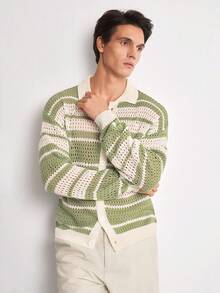 Manfinity LEGND Men's Colorblock Casual Versatile Daily Wear Cardigan Holiday Festival Autumn Streetwear Winter - Green - View 9