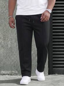 DRIVNCORE Plus Size Solid Color Casual Loose Fit Sweatpants, Suitable For Spring - Black - View 1