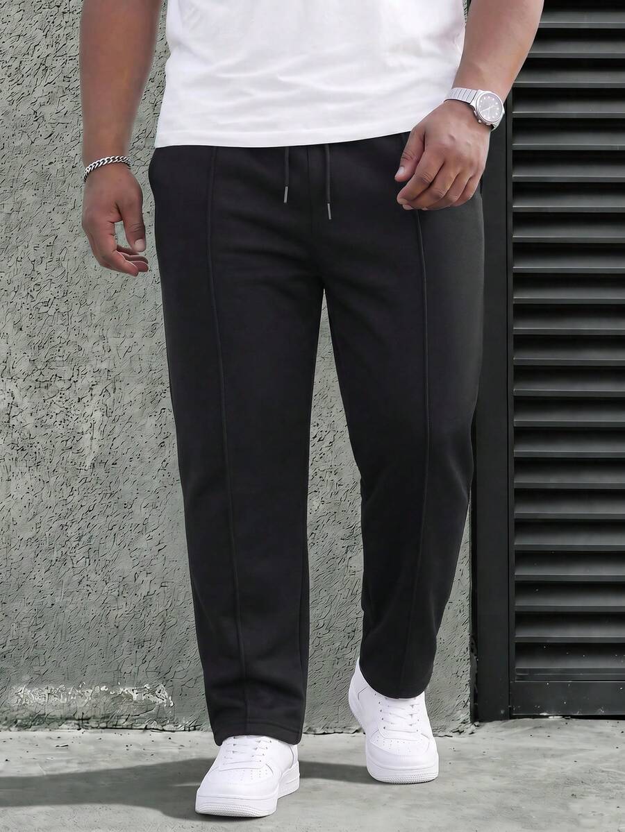 DRIVNCORE Plus Size Solid Color Casual Loose Fit Sweatpants, Suitable For Spring - Black - View 1