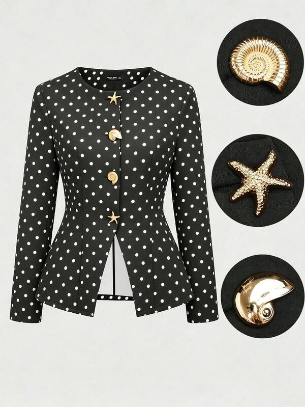 SHEIN Sweetro Plus Size Women's Polka Dot Metallic Decor Casual Versatile Daily Wear Long Sleeve Jacket