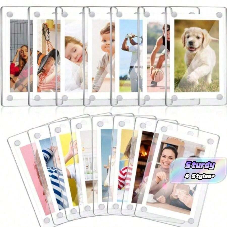 Acrylic Refrigerator Magnetic Photo Frame, Transparent Double-Sided Magnet Frame For 2.36 X 3.54 Inch Photos - White - View 1