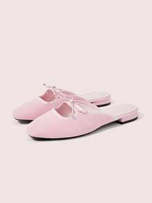 CUCCOO DOLLMOD Women's Shoes Pink Bow Decoration Hollowed Out Closed Toe Mules Flat Shoes Suitable For Daily Leisure - Pink - View 2