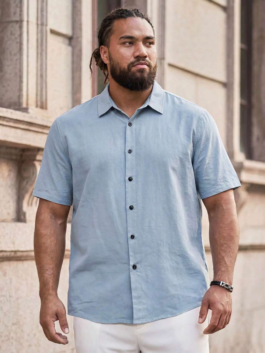 COMVAIL Plus Size Woven Casual Short Sleeve Shirt, Vacation, Father's Day Gifts - Baby Blue - View 1