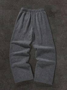 SHEIN 青少年男孩休閒日常百搭舒適印花直筒寬鬆灰色運動長褲 Y2K 寬鬆運動褲，適合生日派對、晚會、表演、婚禮、洗禮、開學典禮，適用於日常穿著、上學、旅行、運動，舒適秋冬款 - 深灰色 - 查看 2