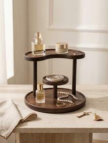 Cirelle Multi-Occasion Choice 1pc Decorative Storage Organizer Featuring Three-Level Wood Grain Display Stand Raised Rim Trays And Cylindrical Supports For Home Lovers Vanity Users And Interior Enthusiasts - Multicolor - View 8