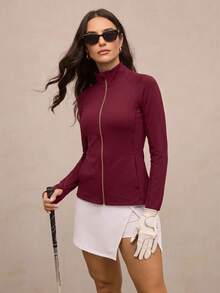 Activina Chaqueta deportiva casual versátil de unicolor con cremallera frontal - Burdeos - Ver 7