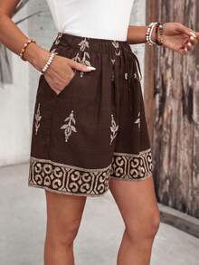 EMERY ROSE Women's Casual Versatile Daily Travel Shorts With Pockets And Drawstring Waist - Coffee Brown - View 5