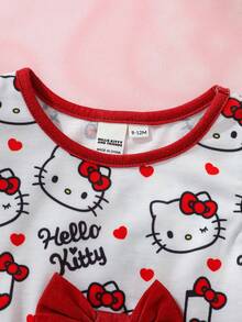 HELLO KITTY AND FRIENDS | SHEIN Baby Girl Round Neck Bow Decor All-Over Print Casual Vacation Travel Dress - White - View 3