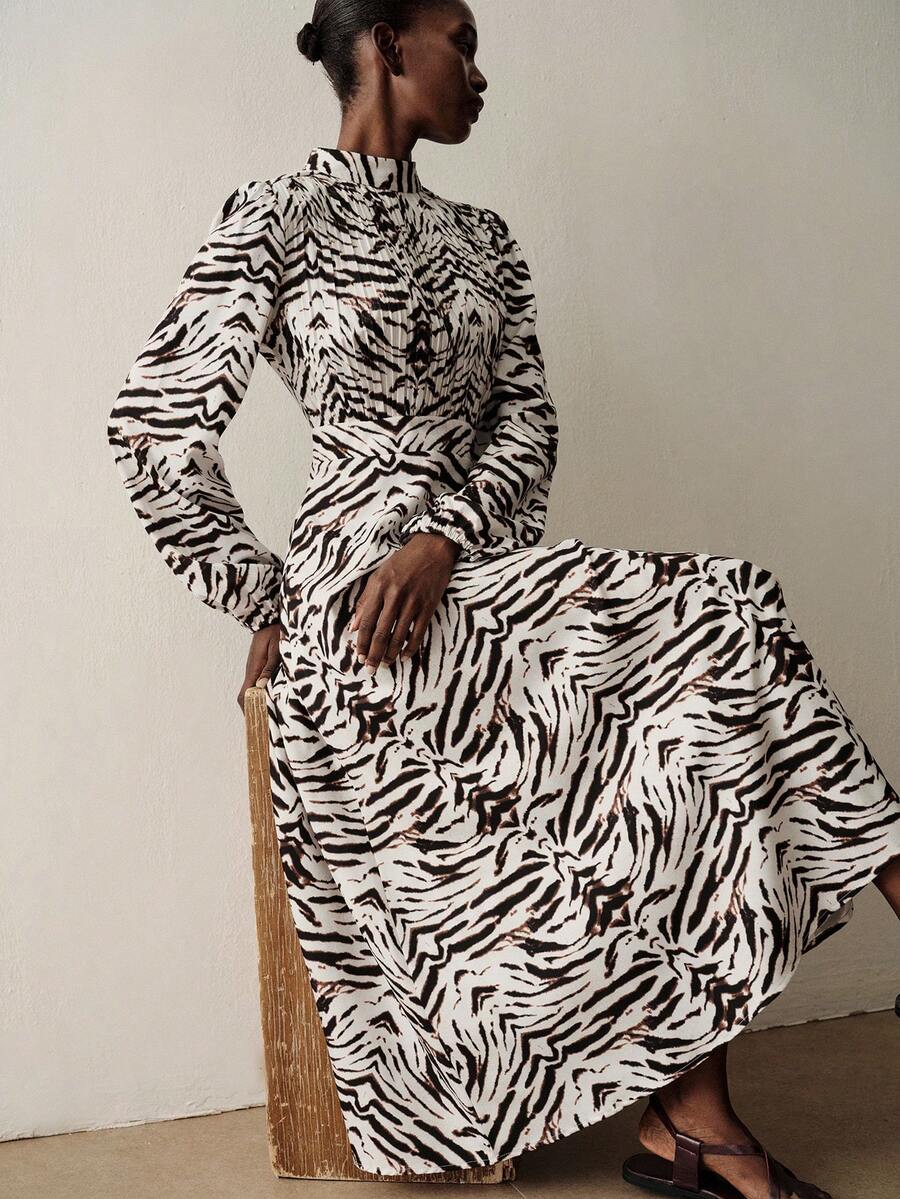 Aveloria Modichic French Elegant Pleated Chest Design Fashion Off-White Long Sleeve Dress With Matching Fabric Belt Day Party Work Autumn - Multicolor - View 1