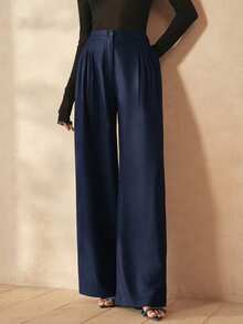 Anewsta Celana Panjang Wanita Modern Urban, Kasual, Elegan, Chic, Bisnis, Profesional, Serbaguna, Pinggang Tinggi, Model Drape, Warna Biru Dongker, Cocok untuk Musim Gugur/Dingin - Dark Wash - View 5
