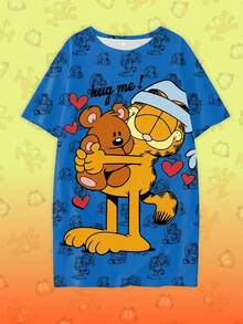 GARFIELD | SHEIN 大尺碼女款字母印花短袖休閒睡裙 - 藍色 - 查看 7