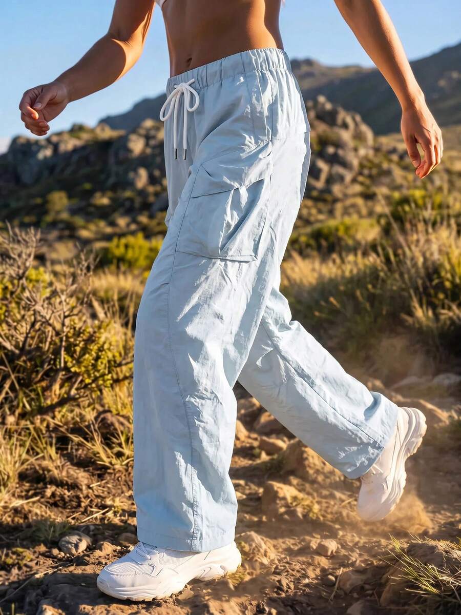 WanderVale Women's Drawstring Waist Casual Versatile Daily Travel Sports Long Pants - Blue - View 1