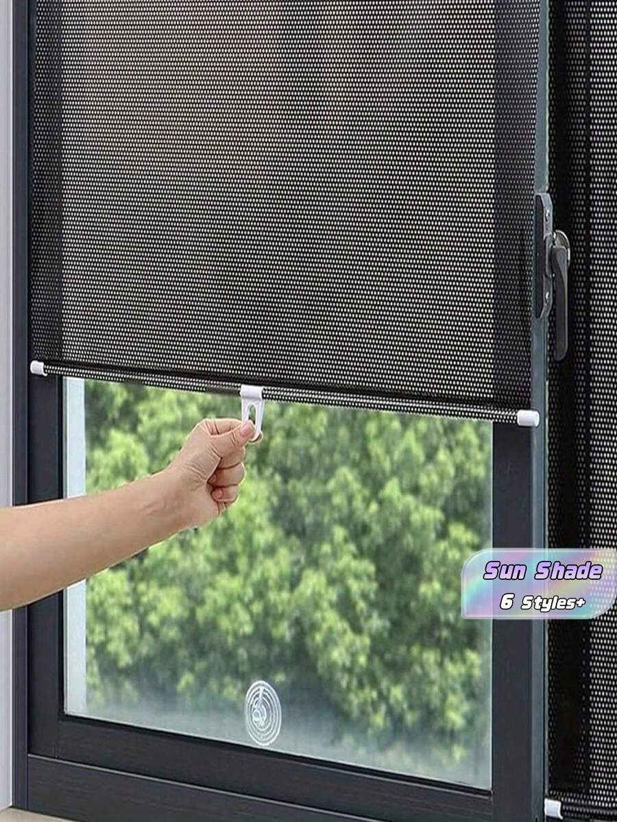1PC Retractable Blackout Roller Blind Window Sun Shade Heat Insulation Curtain For Balcony Bathroom Home Office Window Cove - black - View 1