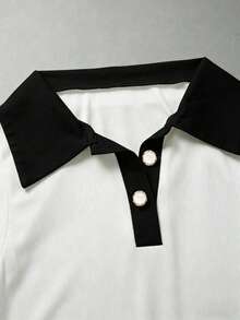SHEIN Franclia 休闲连体衣、优雅连体衣、夏季连体衣、沙滩连体衣、度假连体衣、毕业季翻领短袖连体衣 - 白色 - 查看 5