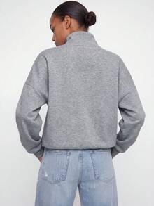 Maija Quarter Zip Oversized Sweatshirt Casual, Airport Graduation, Back To School, Teacher,  Spring Vacation Holiday Summer - Grey - View 4