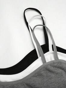 SHEIN 兒童青少年女孩簡約舒適加厚防滑細肩帶抹胸上衣 3件組 - 彩色 - 查看 4