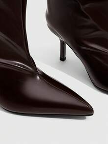 Daringsoles بوت كعب رفيع مثير من قماش ناعم أنيق - قهوة بني - مشاهدة 5