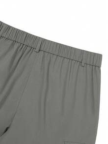 Manfinity Homme Men's Grey Cargo Shorts, Multi-Pocket Design, Drawstring Waist, Casual Versatile Fashion Shorts - Dark Grey - View 7