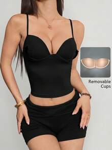 Vivamere Longline Corset Bustier Tank Top With Underwire Support And Adjustable Straps - Black - View 9