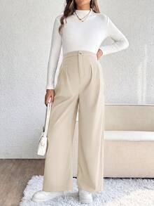 SHEIN Maternity Solid Color Pleated Casual Versatile Daily Wear Long Pants - Apricot - View 3