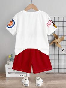 2pcs/Set Basketball Uniform For Young Boys, Casual Minimalist Design Short Sleeve T-Shirt And Shorts, Suitable For Summer - Multicolor - View 3