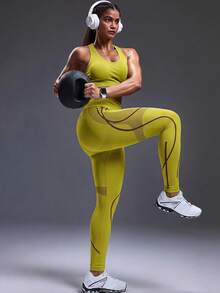 Powerista 女款拼色高腰休閒百搭日常穿著運動緊身內搭褲 - 棕色 - 查看 3