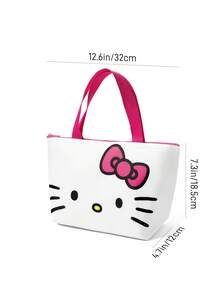 HELLO KITTY AND FRIENDS | SHEIN 蝴蝶結卡通臉印花保溫午餐手提袋，大容量保溫冷藏袋，適合女生學生，便攜手提包，適用日常通勤、野餐、食物儲存 - 白粉 - 查看 7